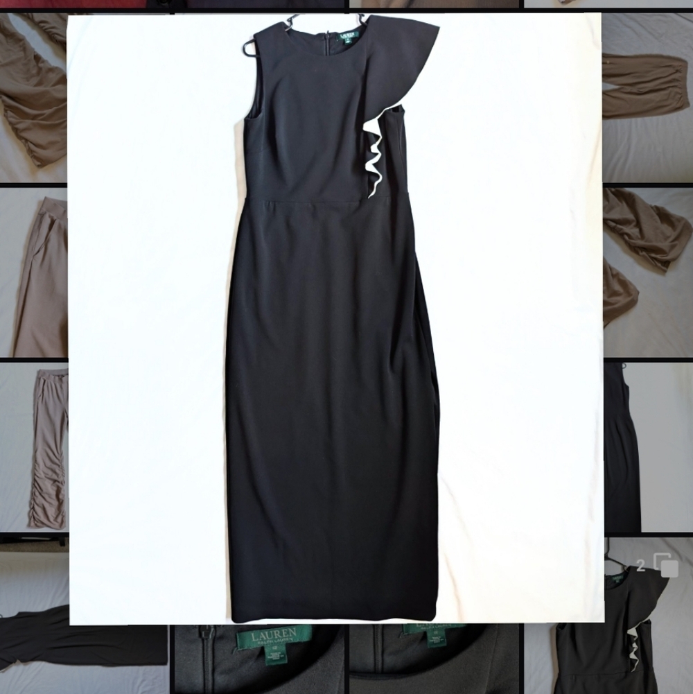 Womens Lauren Ralph Lauren 12 Cut Out Maxi Kissa Dress Ruffled Formal Evening